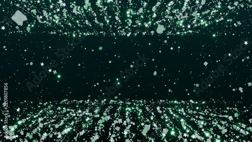 Seamless looping animation of flying through a star shaped particle tunnel filled with festive Christmas icons. Ideal for holiday promos, festive video backdrops, and seasonal celebration graphics.