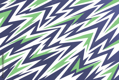 Abstract lightning bolt pattern creates a dynamic layered composition of white and green angular shapes across a dark blue background, conveying energetic modern graphic movement and bold visual impac