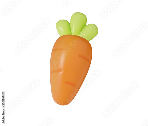 3D Cute Carrot Icon Illustration — Fresh bright orange carrot with green leafy top, soft rounded smooth 3D style.