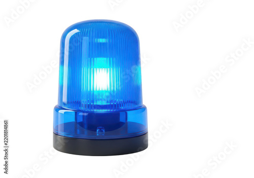 A blue police light on a black base isolated on transparent background