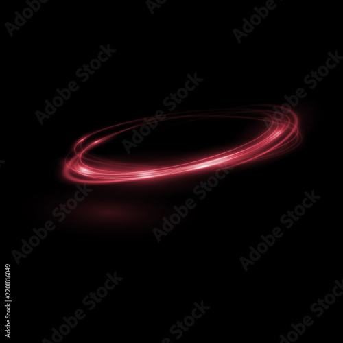 Картината върху платно Dynamic red light streak forming an elliptical orbit on a black background