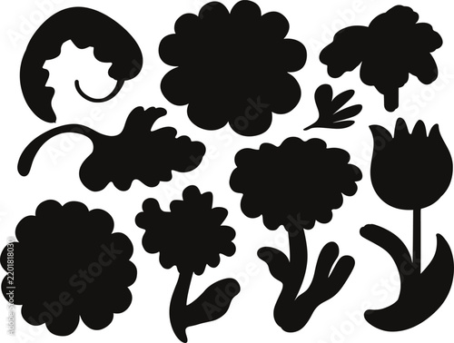 Collection of black flower silhouettes