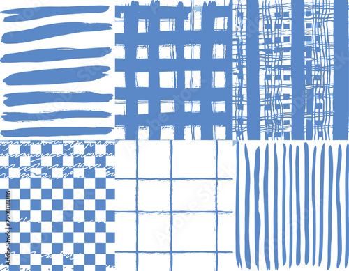 Hand drawn blue abstract patterns collection seamless vector textures