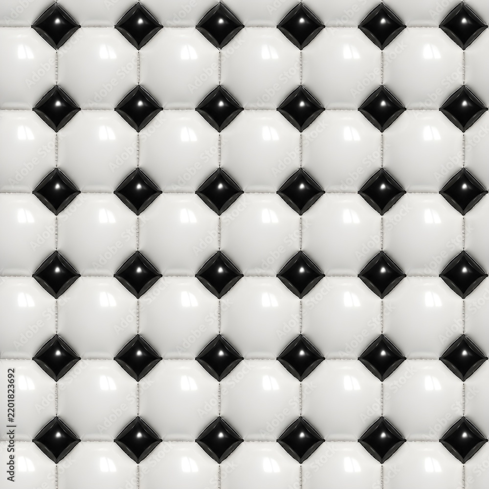 Naklejka premium Black and white quilted leather background texture with diamond pattern