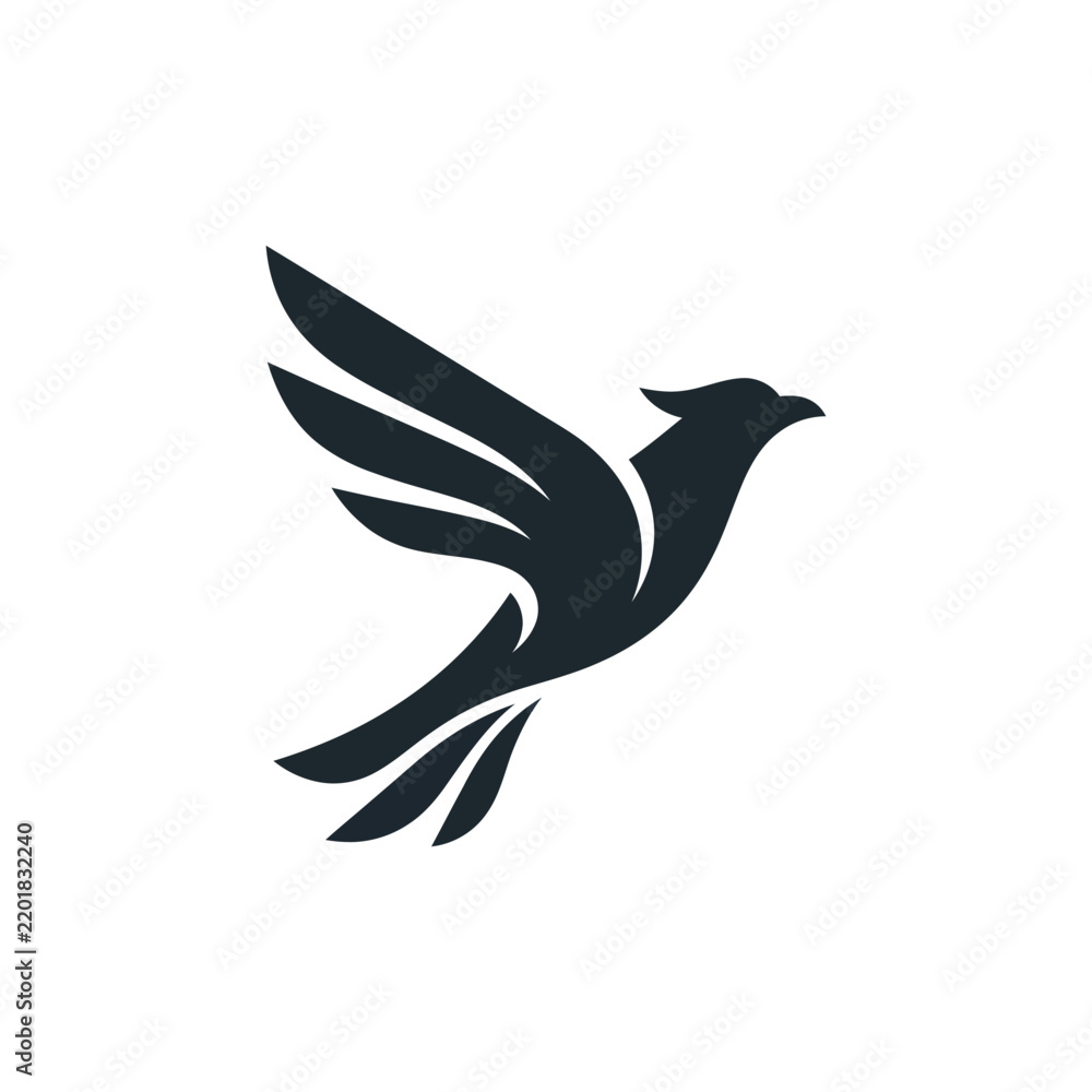 Fototapeta premium Stylized Silhouette of a Bird in Flight, Minimalist Logo Design