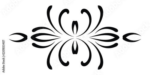 Elegant black ink scrollwork design element for decorative borders and classic vintage style wedding invitation cards
