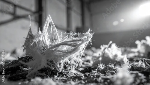 Macro black and white fibers of raw material texture