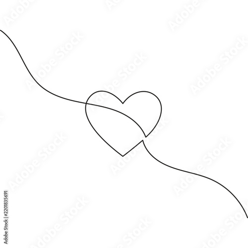 Heart continuous line art featuring a simple outline heart shape with editable stroke	
