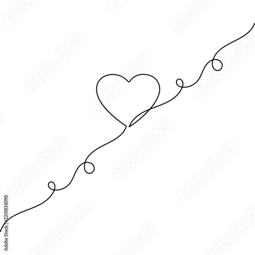 Heart continuous line art featuring a simple outline heart shape with editable stroke	
