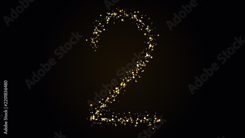 Golden particle countdown 3 2 1 on black background