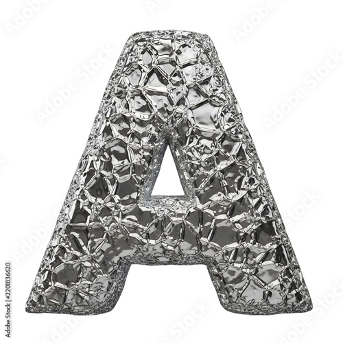 A 3D Rendered Letter A Crafted From Highly Reflective Crinkled Silver Foil