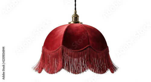 Vintage Red Velvet Lampshade with Tassels, Retro Interior Lighting