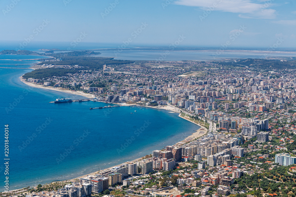 Obraz premium Beautiful view on Vlora city from above on Adriatic sea. Albanian vocation