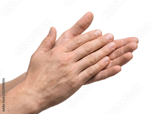Two hands clapping in appreciation isolated on a white background
