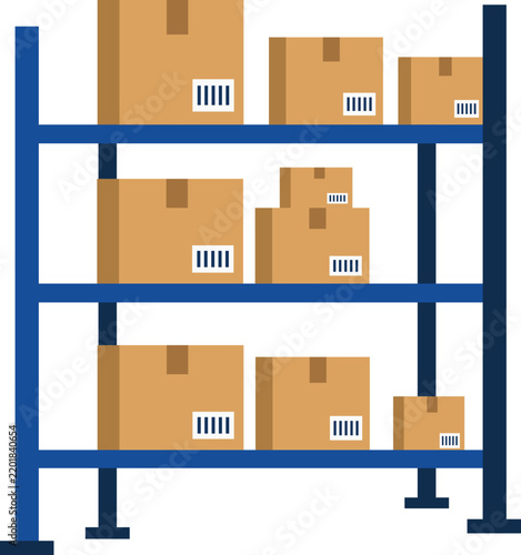 Warehouse Shelving with Cardboard Boxes and Barcodes Illustration