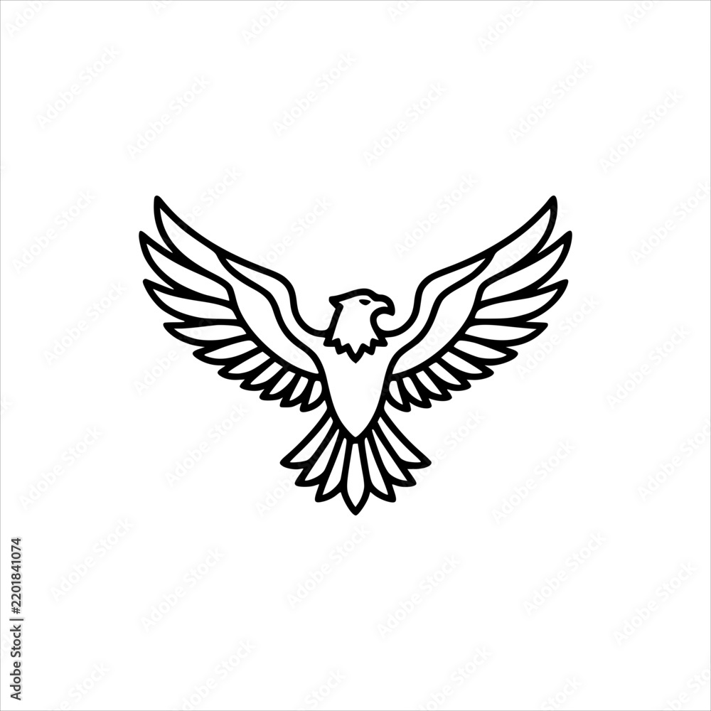 Obraz premium Minimalist flying eagle line art of a majestic bird with spread wings, isolated on transparent background, perfect for logo design, emblem, or animal wildlife element, simp