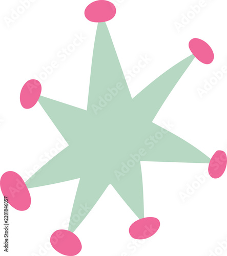 Flat illustration of a star with red spheres at the tips of its points.