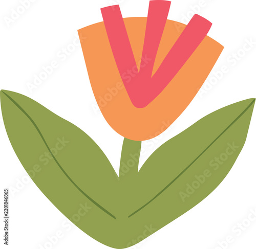 Abstract colorful flower drawing illustration. Funny children art style floral doodle cartoon collection, hand drawn basic nature shapes on isolated background.
