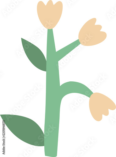 Abstract colorful flower drawing illustration. Funny children art style floral doodle cartoon collection, hand drawn basic nature shapes on isolated background.