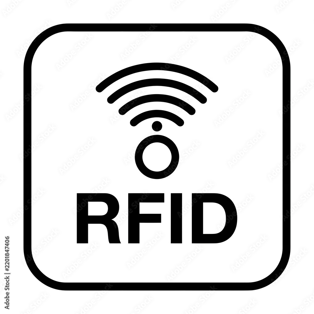 Naklejka premium Rfid symbol inside a square frame on a white background wireless technology identification icon