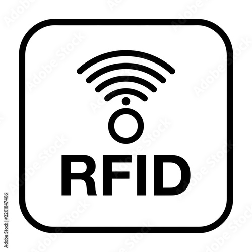 Rfid symbol inside a square frame on a white background wireless technology identification icon