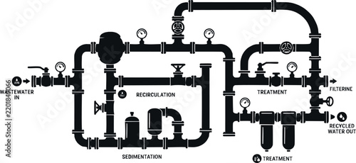 Minimalist Water Recycling Plant Pipeline Schematic for Mining Industry