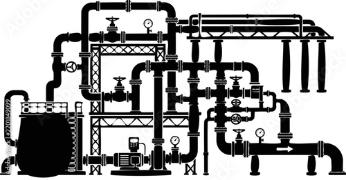Industrial Mining Pipeline Network Black Silhouette Illustration