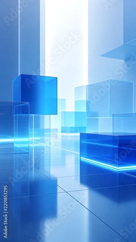 Futuristic Blue Transparent Cubes Technology Background