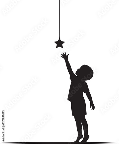 Child reaching for a star silhouette vector illustration