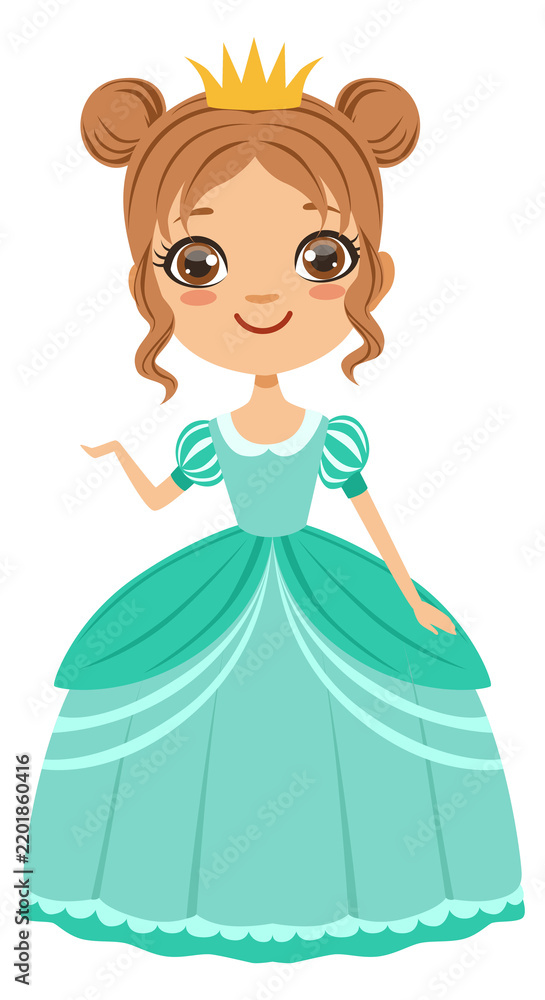 Obraz premium Fairytale princess. Cute cartoon girl in royal dress