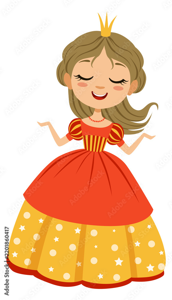 Obraz premium Cartoon princess character. Beautiful fairytale girl in dress