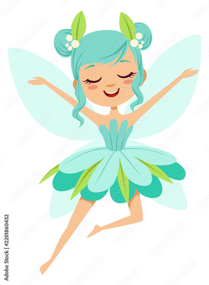 Obraz premium Magic girl character. Winged flower cartoon fairy