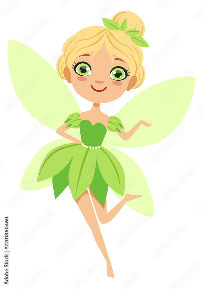 Obraz premium Green fairy character. Magic fantasy cartoon girl