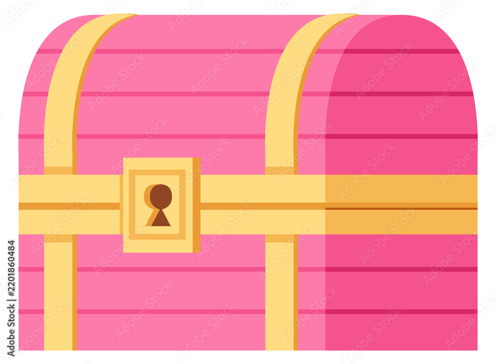 Obraz premium Pink wooden chest color icon. Fairytale treasure