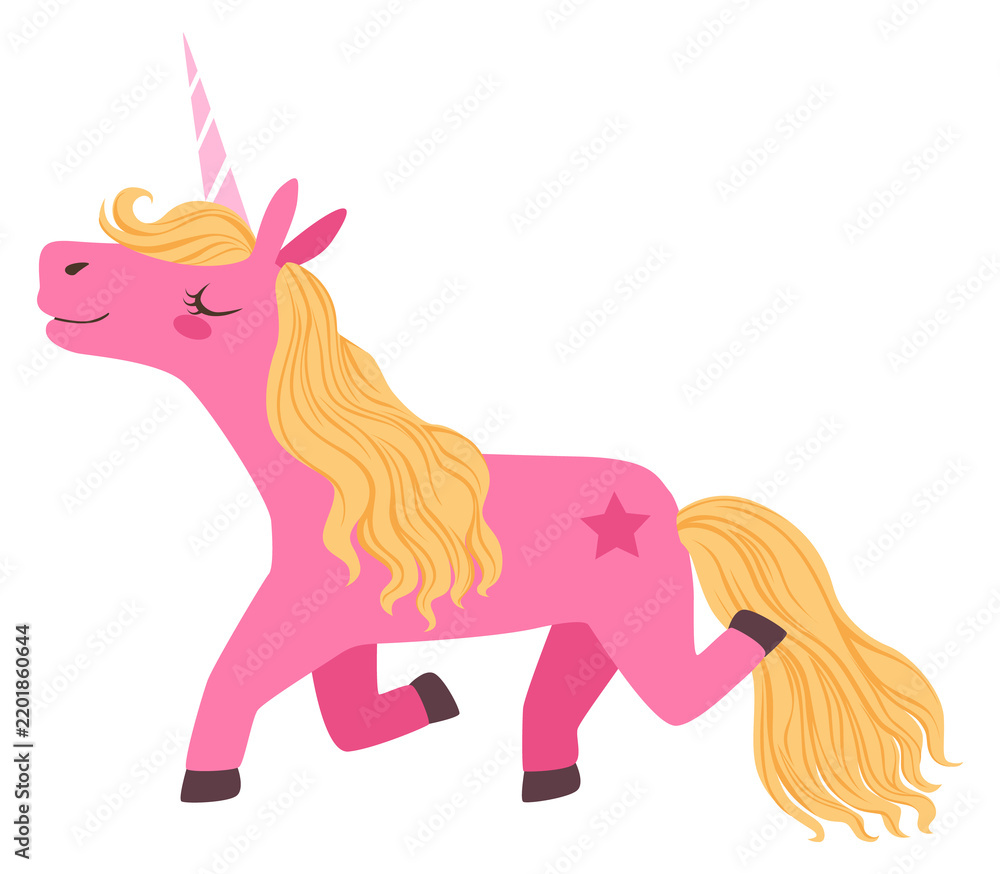 Obraz premium Pink unicorn character. Magic creature. Fairytale horse