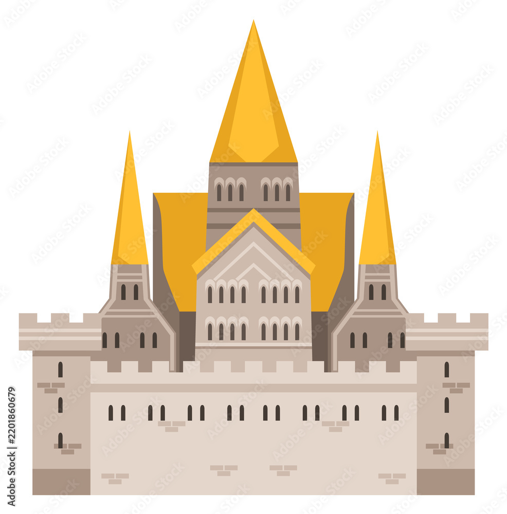 Obraz premium Medieval castle. Cartoon fairytale kingdom architecture