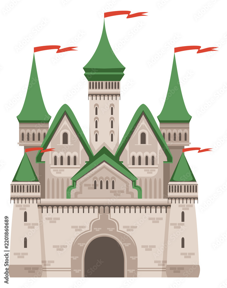 Obraz premium Medieval kingdom architecture. Royal castle cartoon towers