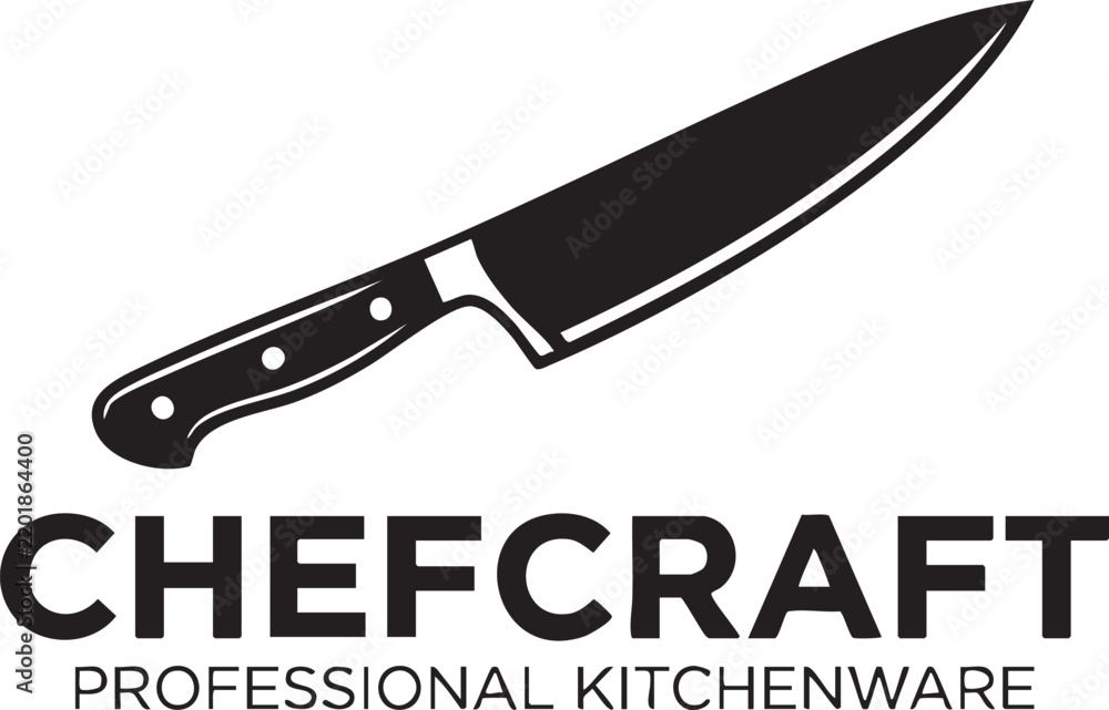 Obraz premium Professional chef knife logo design with text label for restaurant and kitchen branding