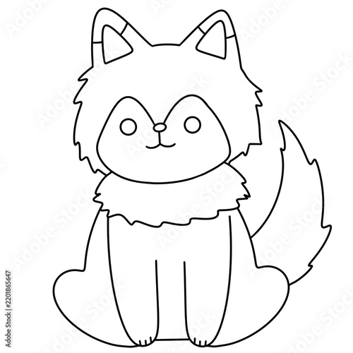 Cute cartoon fox sits with paws together