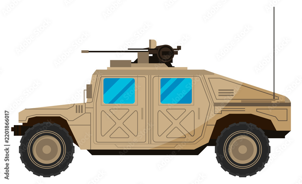 Obraz premium Army transport vehicle side view. Military machinery