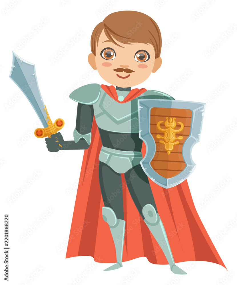 Obraz premium Fantasy knight character. Cartoon kid fairytale warrior