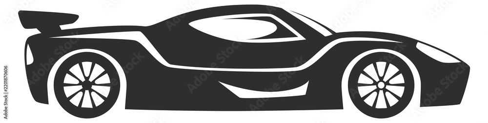 Fototapeta premium Fast speed drive black icon. Race car side view
