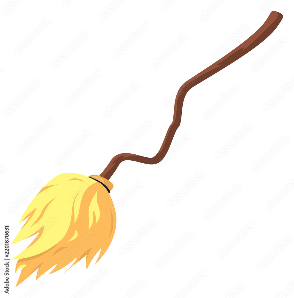 Obraz premium Old broom cartoon icon. Witch wooden equipment