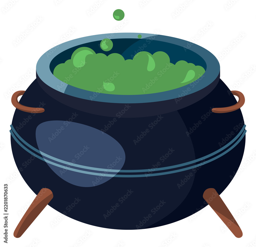 Obraz premium Witch cauldron with green magic potion cartoon icon
