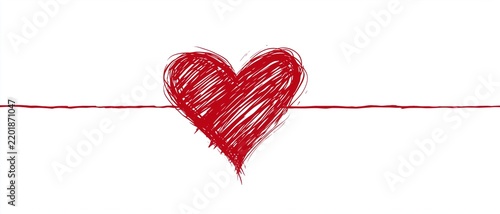 Hand-drawn red heart sketched with loose scribbled pen on white background