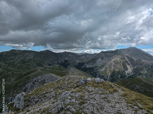 Scenic panoramic view from Monte Murolungo summit towards Monte Velino massif, Apennines, Italy