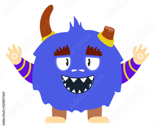 фотографія Funny beast. Fantasy monster character. Blue horned creature