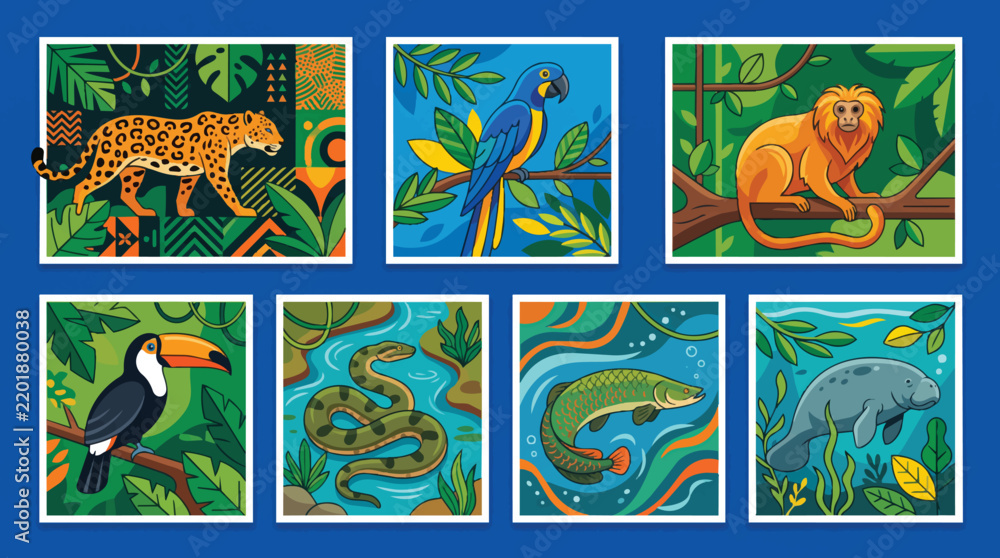 Obraz premium Collection of Brazilian animals in square frames