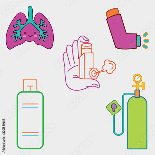 Cute lungs and asthma medical treatment vector