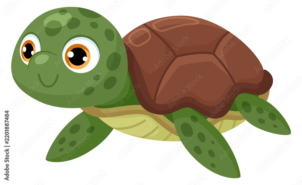 Obraz premium Cartoon turtle baby. Marine animal. Happy character